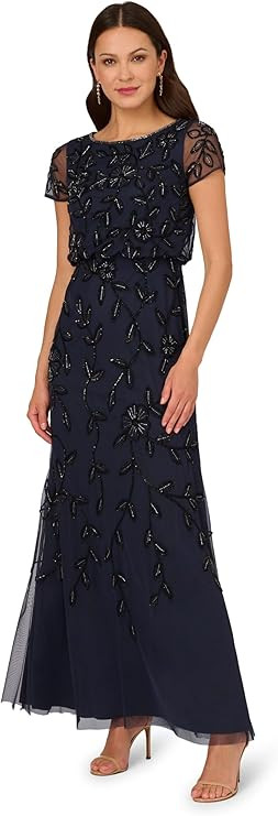 Adrianna Papell Beaded Floral Embellishments Dress
