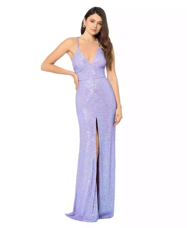 Morgan & Co Purple Long Sequin Strappy Gown