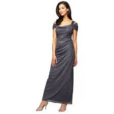 Alex Evenings Grey Sparkling Draped Cold-Shoulder Gown
