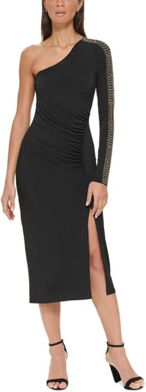 Guess Embellished Ruched Asymmetrical Sheath Dress