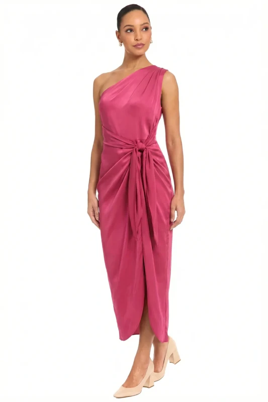 Donna Morgan One Shoulder Tie Waist Draped Skirt Dress