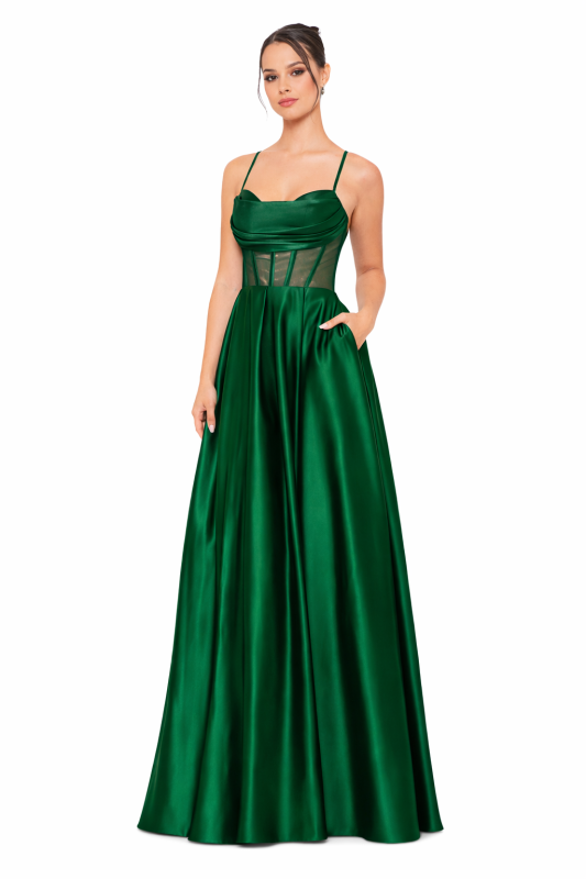 Juniors' Corset-Bodice Ball Gown