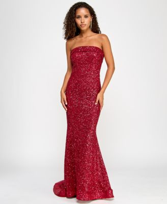 B Darlin Juniors' Red-Sequin Floor-Sweeping Gown