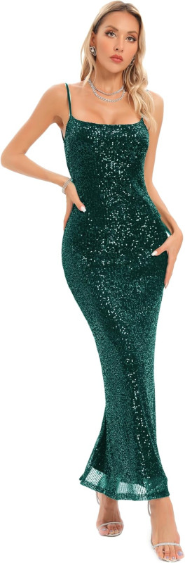 Jain International Spaghetti Straps Sequin Maxi Dress