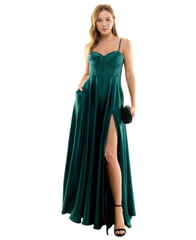 B Darlin Juniors' Corset High-Slit Gown